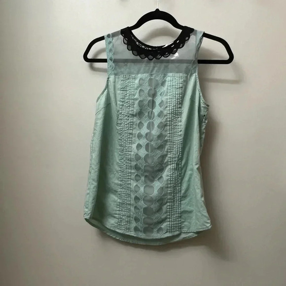 Esley mint blue and black lace mesh overlay sleeveless top medium - Picture 1 of 8